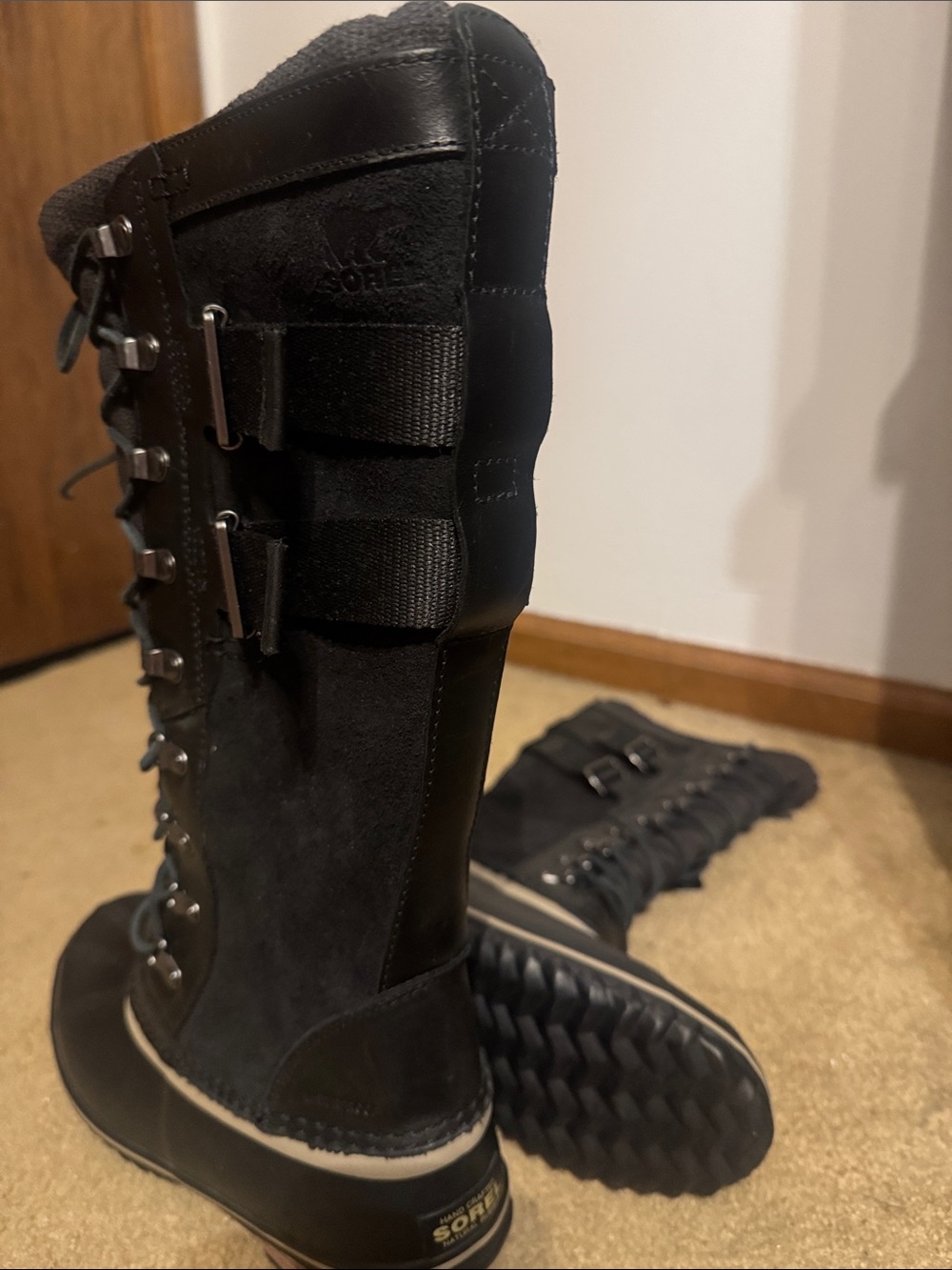 Sorel Black Tall Lace-Up Buckle Snow Boots
